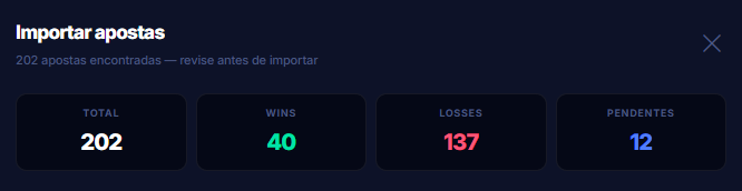 Revisão de apostas antes de importar
